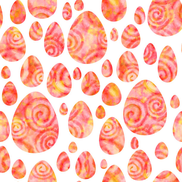 水彩珊瑚蛋在白色的背景。明亮的复活节无缝图案。孤立在白色背景上。图片下载