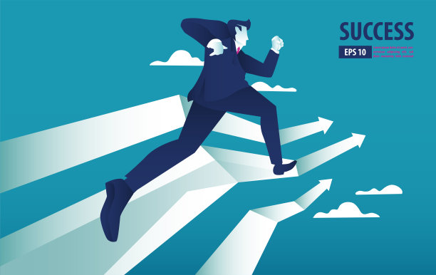 商业之箭理念带着商人飞向成功。增长财务图表增加利润销售。背景矢量图图片下载