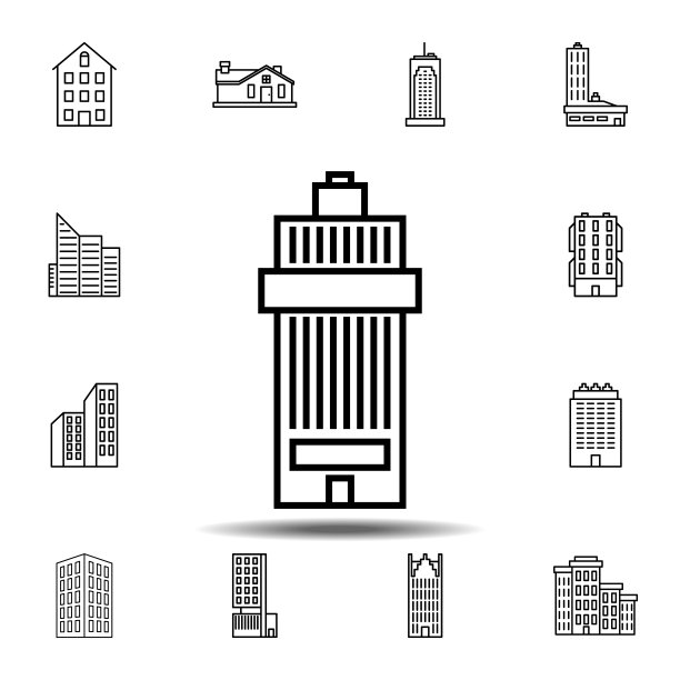 建筑轮廓图标，用于UI和UX的建筑图标集中的简单轮廓矢量元素图片下载