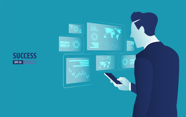 商人控制未来的全息图界面。业务矢量概念说明图片下载