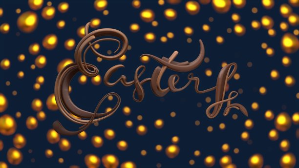快乐的复活节背景与字母由巧克力和装饰金蛋。邀请逼真的3d插图贺卡，广告，促销，海报，传单，网页横幅，文章，社交媒体图片下载