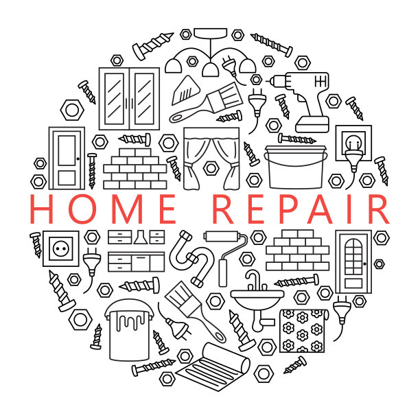 家居维修圈模板与平线图标。网页横幅和印刷材料的概念图片下载