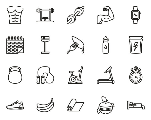 健身图标黑和白细线设置大图片下载