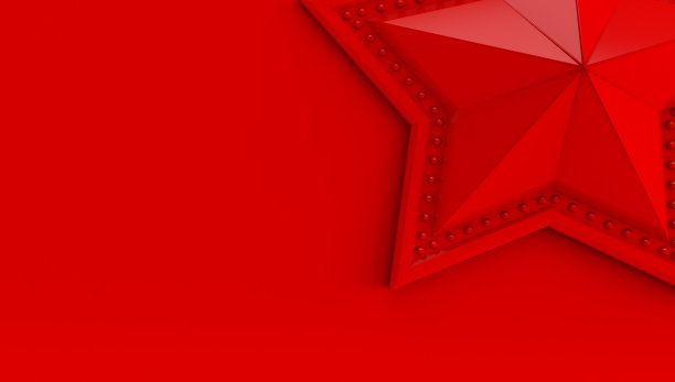 一个红色背景上孤立的恒星的3D渲染。图片下载