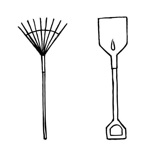 创造性的黑色和白色收集两个手绘园艺工具。图片下载