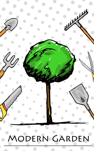 现代园林植物创意插图与半色调效果。图片下载