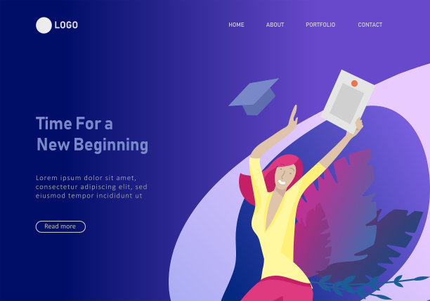 集轻松学习人士户外和研究生在线教育、培训和课程的网页设计模板。现代矢量插图概念素材图片