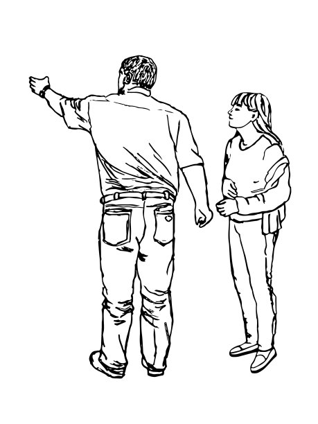 一男一女站着。黑白的剪影。轮廓图,示意图图片下载