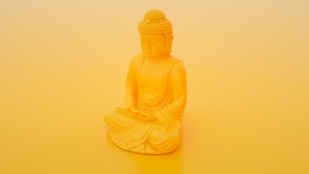 黄色的佛像。最小的思想概念。3 d演示。图片下载