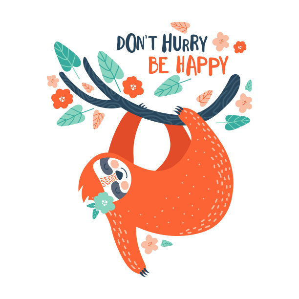 可爱的卡通懒惰树懒与字母矢量图形设计。可爱的手绘婴儿树懒人物挂在树上。插图t恤设计，海报，问候，生日卡，贴纸图片下载