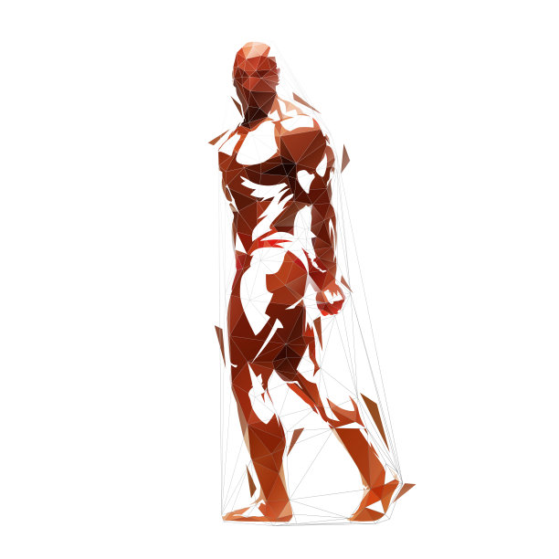 冰球运动员射击冰球，孤立的低多边形矢量插图，抽象几何绘图图片下载