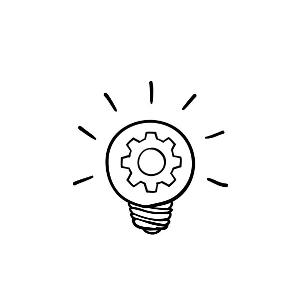 handdrawn创新图标。里面有灯泡和齿轮。优质的平面设计元素。涂鸦图片下载