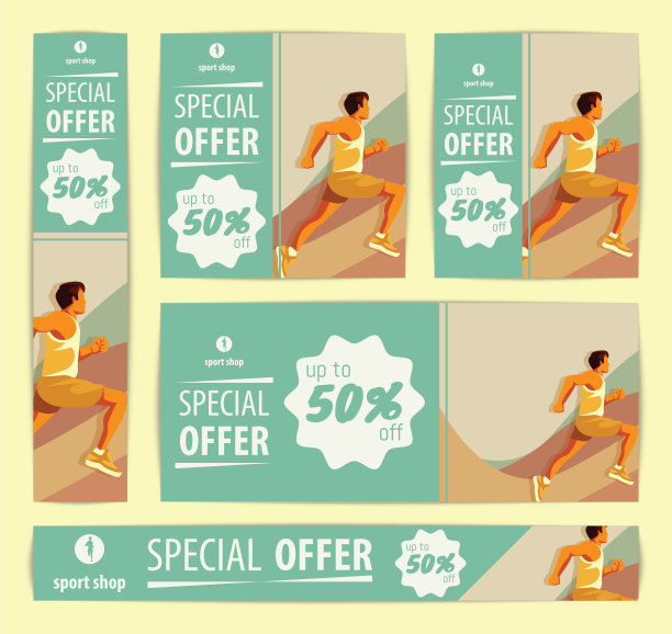 跑步马拉松城市摩天大楼设计理念。打折运动促销横幅模板。矢量图图片下载