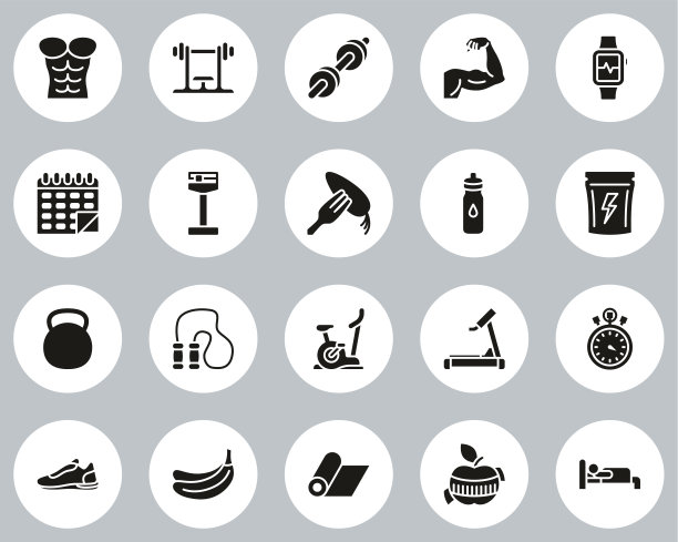 健身图标黑白平面设计圈设置大图片下载