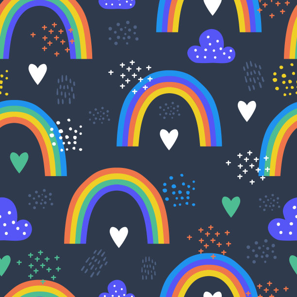 无缝的童稚图案，手工制作的可爱彩虹图片下载