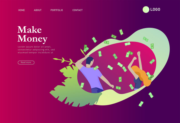 快乐的人有钱，人物在动赚钱。21、商业投资，金钱如雨，男人女人逐利，抓钞票。卡通风格，平面矢量图片下载