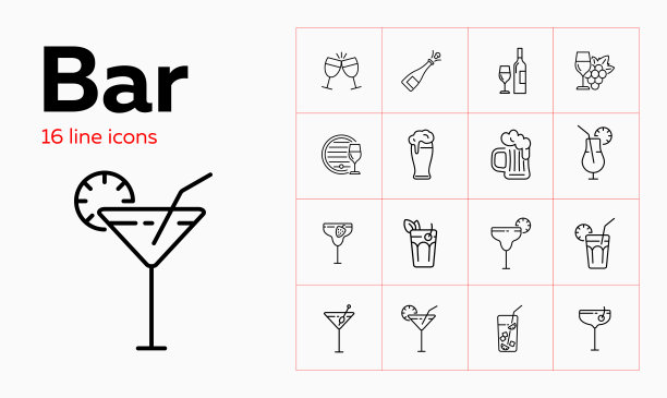 条形线图标设置。葡萄酒,啤酒,鸡尾酒图片下载