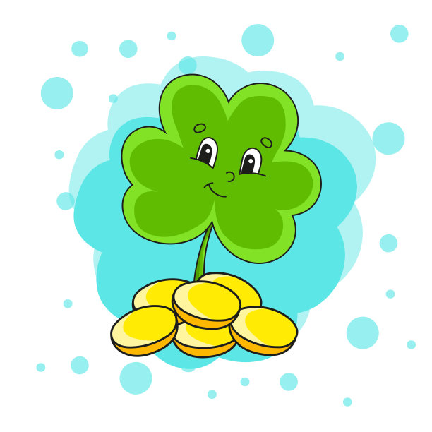 三叶草的硬币。五彩缤纷的矢量插图。孤立的颜色抽象背景。设计元素。卡通人物。圣帕特里克节。图片下载