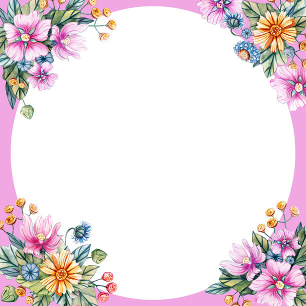 花方形框架的水彩野花。图片下载
