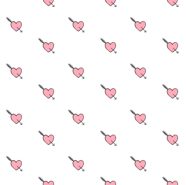 矢量无缝图案手绘涂鸦素描粉色心与箭头图片下载
