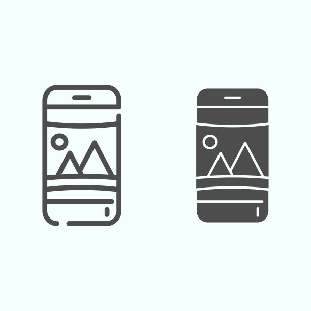 全景线和实体图标。图片全景在智能手机矢量插图孤立在白色。自然全景照片与图片轮廓风格设计，设计为web和应用程序。Eps 10。图片下载