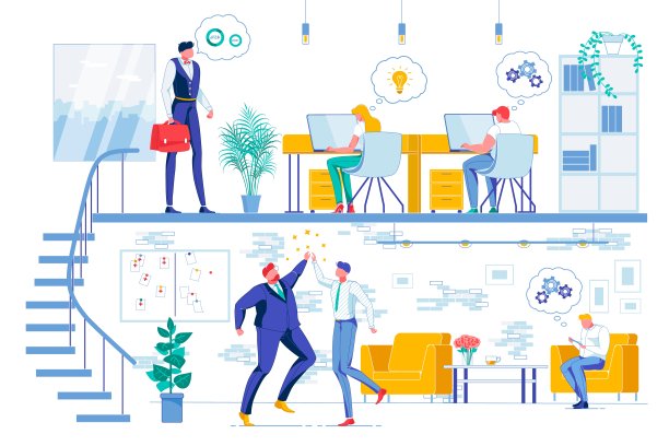 办公室和休息区平面矢量插图图片下载