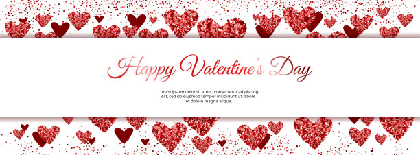 情人节快乐，节日亮点布局。白色背景上闪耀的红心。写情人节卡片。为封面社交网络，贺卡，海报，请帖。矢量插图。图片下载