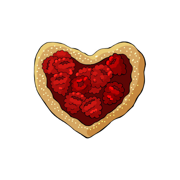 心型蛋糕与覆盆子。向量图片下载