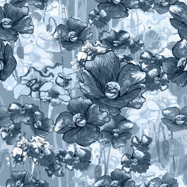 灰色无缝图案与罂粟花图片下载