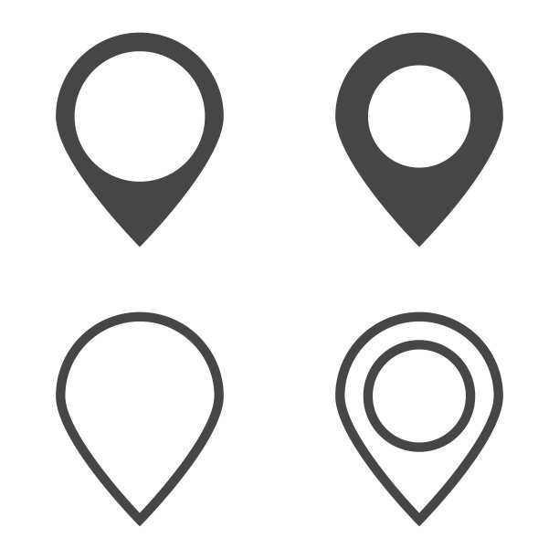 地图图钉矢量素材：地图标记图标，深灰色图标图片下载