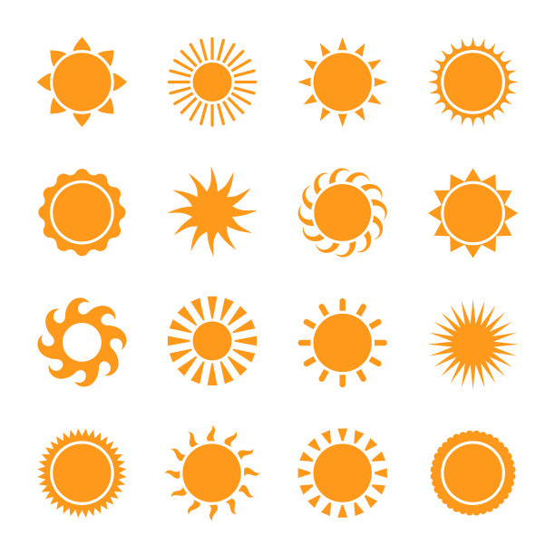 太阳图标。黄色星星象形图，夏日炎热，阳光，自然日落或明亮的早晨时尚符号为网站设计移动应用程序向量集图片下载