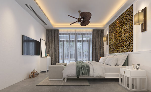 豪华酒店房间的3d渲染图片下载