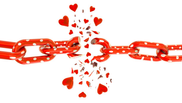 Chain break valentine hearts divorce黑色背景- 3d渲染图片下载