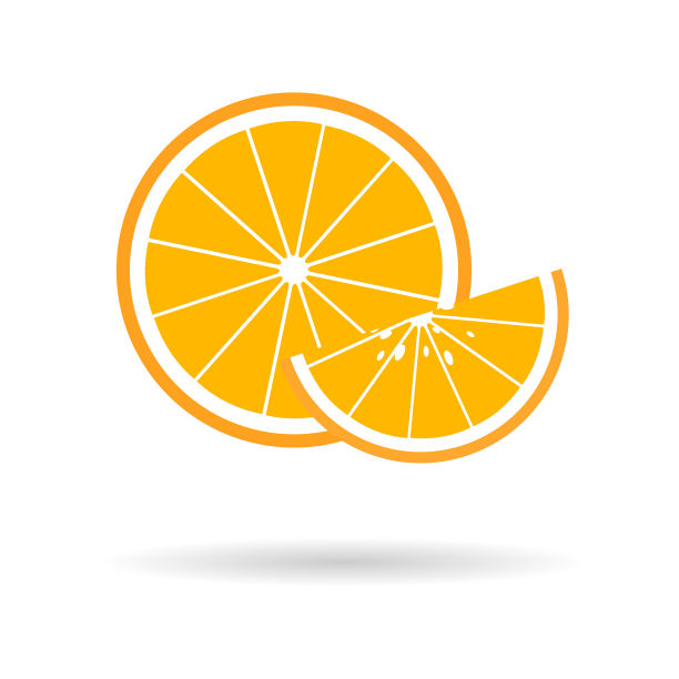 橙色切片图标与阴影。图片下载