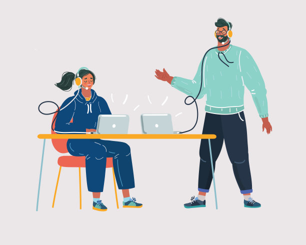 男人和女人在网上交流。素材图片