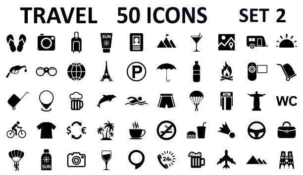 集2的50旅游图标，职业标志的web开发应用程序，网站，信息图，设计元素-股票向量图片下载