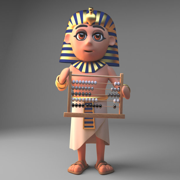 3d卡通图坦卡蒙法老人物持有算盘，3d插图图片下载