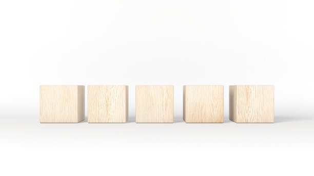 五个木块孤立在白色背景上。3 d演示。图片下载