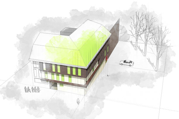 现代建筑计算机生成插画水彩风格图片下载