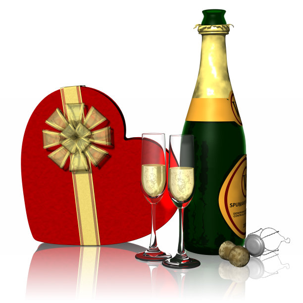 情人节礼物敬酒- 3D插图图片下载