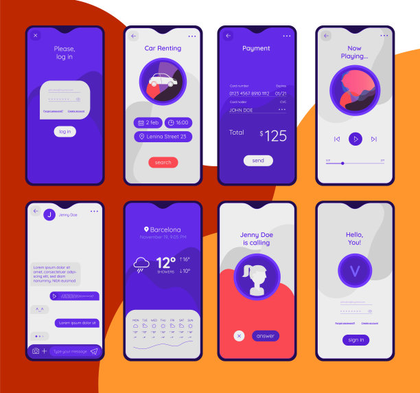 各种移动应用程序概念。时尚的平面设计矢量插图图片下载