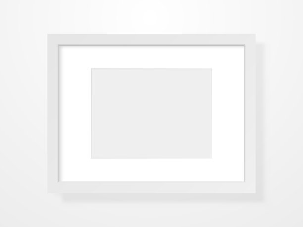 现实的框架在光的背景。空的图片模板。干净的矩形模型在墙上。照片空白带白色边框。房间内部对象。矢量图图片下载