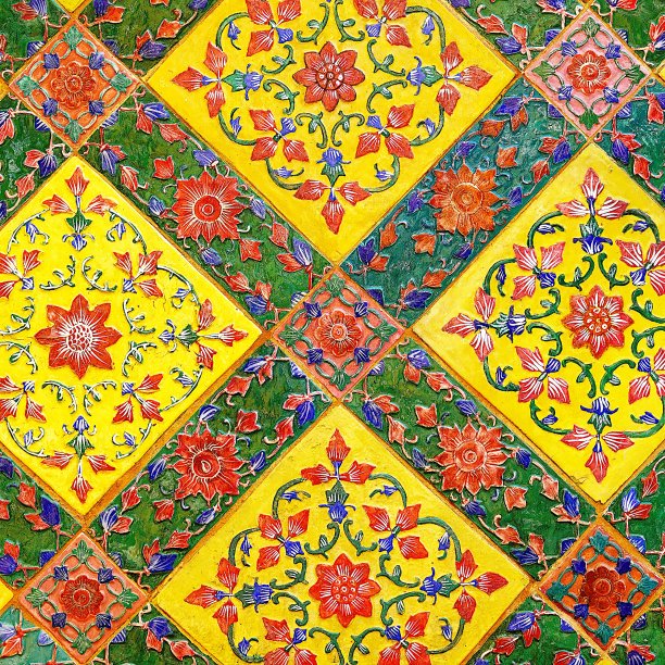 老墙瓷砖图案来自泰国寺庙手工墙面公共图片下载