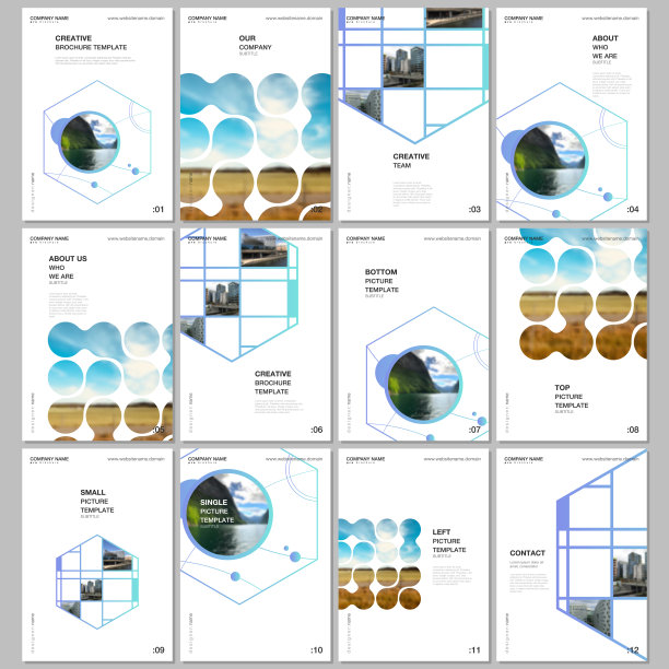 A4宣传册版式封面模板为传单传单，A4宣传册设计，报告，演示，杂志封面，书籍设计。抽象的智能技术设计与六边形和地方的照片。图片下载