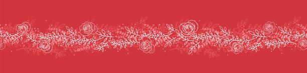 可爱的手绘花卉横向无缝图案，玫瑰和树叶-伟大的纺织品，横幅，包装，壁纸-矢量设计图片下载