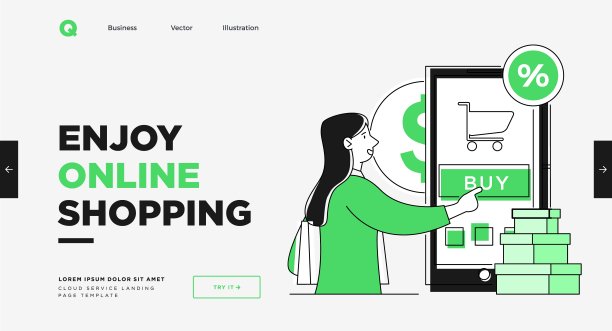 演示幻灯片模板或登陆页面网站设计。业务概念插图。现代平面轮廓风格。网上购物图片下载