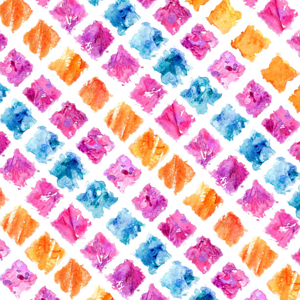 水彩五彩缤纷，方形形状的瓷砖图案。图片下载