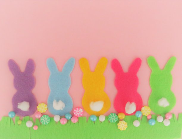 兔子，毛毡工艺品，复活节，背景，拷贝空间图片下载