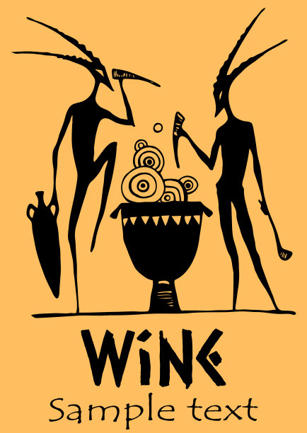 酒标签讽刺矢量插图饮料手绘剪影希腊古董酒饮用图片下载