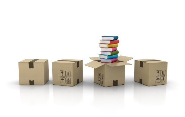 带书的纸箱- 3D渲染图片下载